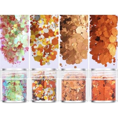 4pots Orange Set Glitter Flakes Sparkly Hexagon Colorful Bling Sequins For Diy Resin Crafts Jewelry Tool Pigment