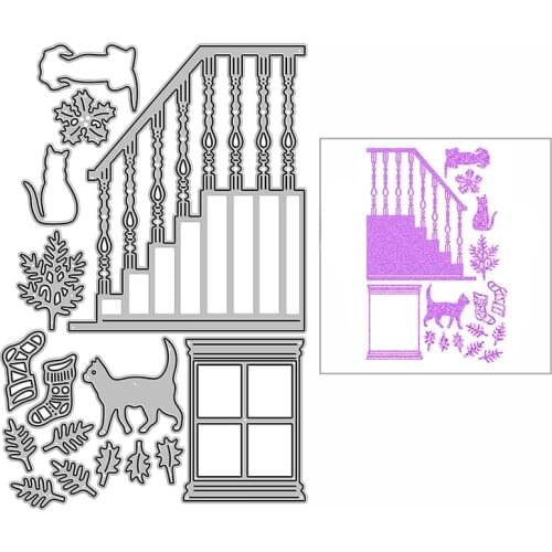 New Stairs Window Dog Cat Craft Embossing Mold 2021 Metal Cutting Dies for DIY Decor Scrapbooking Album and Card Making No Stamp