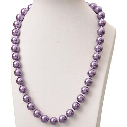 Simple Style Lovely Purple Pearls Necklace For Statement Women 10mm Round Pearls Shell Artificial Necklace 18inch H836