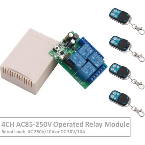 Remote Control 433Mhz 85~250V 4CH rf Switch Relay Receiver and Transmitter for Remote Garage Control and Electric curtain Switch