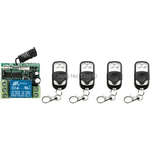 Radio Remote Control Switch DC12v Mini Receiver 4* Metal Push Button Transmitter Learning Code /lamp/ window/Garage Doors