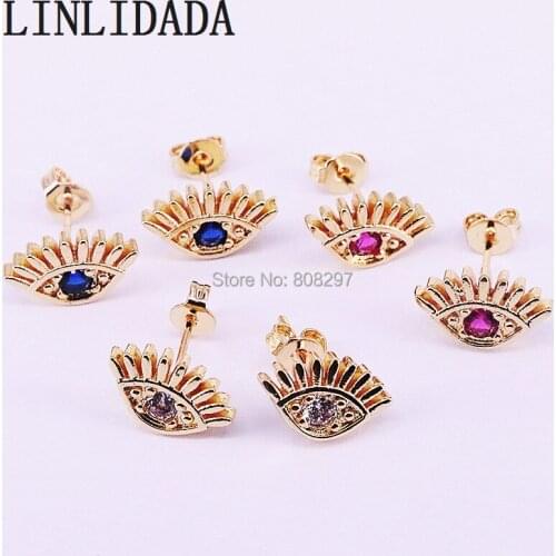 10Pair High Quality CZ Eye Earring Gold Color Cubic Zirconia Stud Earrings Women girl Jewelry