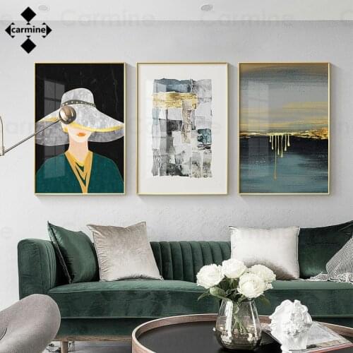 Modern Lady Canvas Painting Dark Green Poster and Print Abstract Wall Art Print Picture Vogue Wall Paintings for Home Decoration