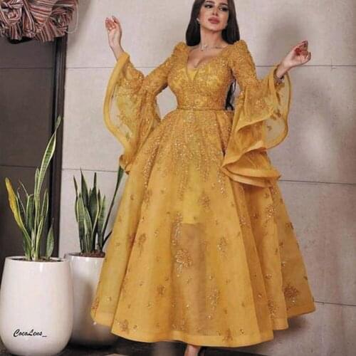 SuperKimJo Robes De Bal Gold Ball Gown Luxury Beaded Elegant Vintage Arabic Prom Dresses 2021 Vestido De Festa