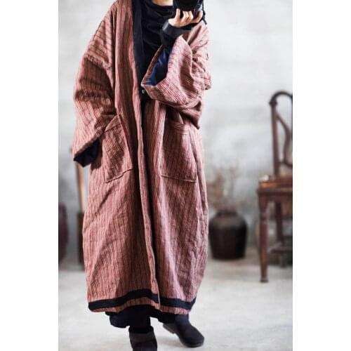 Trench Femme Cotton Linen Striped Vintage Coats Lady Desigual Pockets 2020 Women Long Coat New Casual Women Cloths V-neck Trench