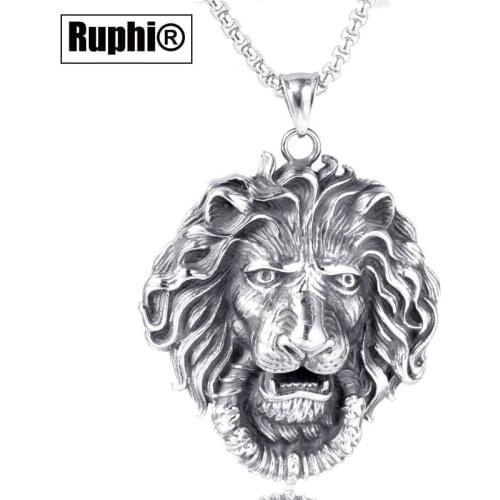 Vintage stainless steel Aggressive lion head pendant necklace Hiphop punk jewelry accessory
