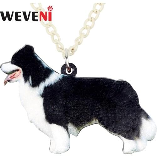 WEVENI Acrylic Border Collie Dog Necklace Pendant Collier Cute Animal Jewelry For Women Girls Pet Lovers Gift Charm Dropshipping