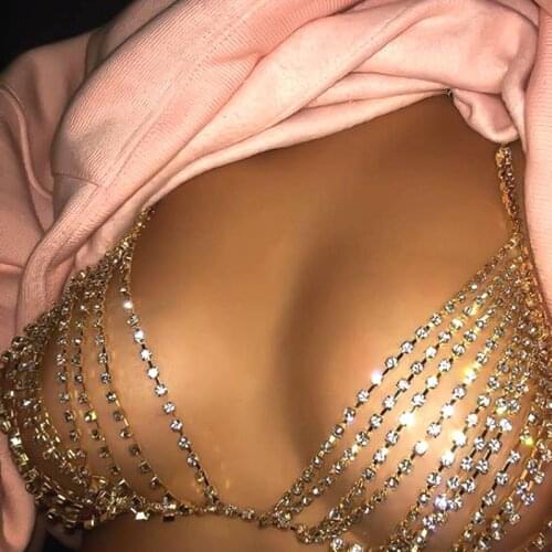 Stonefans Fashion Women Sexy Rhinestone Bra Chain Jewelry Charming Crystal Bikini Body Chain Necklace Party Jewellry