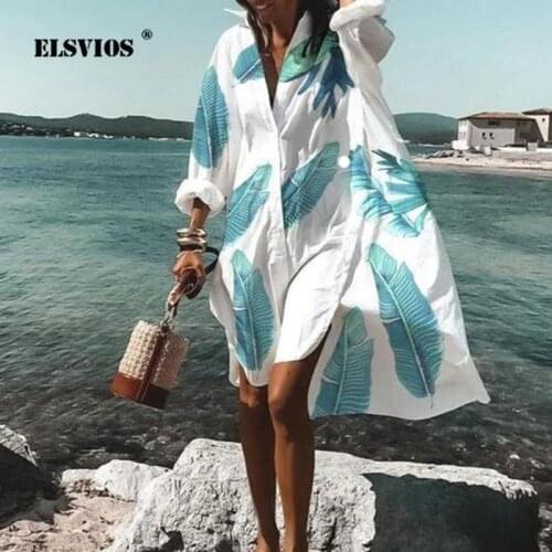 New Fall Summer Women V Neck Button Print Dress Casual Elegant Long Sleeves Irregular Shirt Dress Loose Sexy Beach Party Dresses