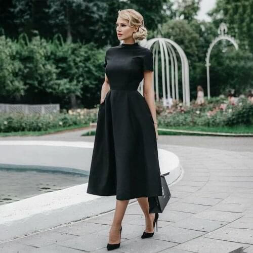 High Quality Elegant Black Dress Women Vintage Ladies Fit Flare Prom Party Night Formal Dress 2020 Retro Dresses Winter D30