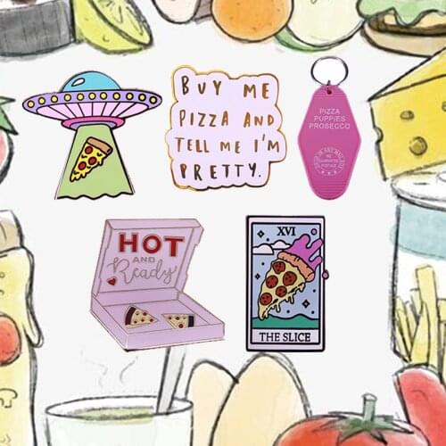 Pizza Badge Buy Me Pizza and Tell Me I'm Pretty Badge Tarot Card Enamel Pin Funny Food Jewelry