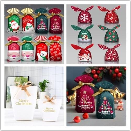 1/10/20pc Santa Gift Bag Snowflake Crisp Drawstring Candy Bag Natal Christmas Decorations for Home New Year 2022 Noel Presents