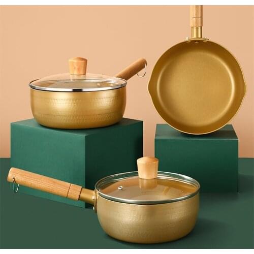 18/20cm Aluminum Snow Pan Golden Baby Food Supplement Pot Japanese Non-stick Hot Milk Pan Cookware Household Kitchen Supplies