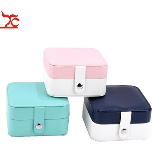 3 Colors Faux Leather Fashion Cosmetic Jewelry Box Necklace Ring Earring Travel Storage Case Display With Mirror