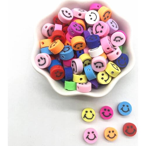 30pcs 10mm Smiling Face Pattern Beads Polymer Clay Spacer Loose Beads for Jewelry Making DIY Bracelets Accessories