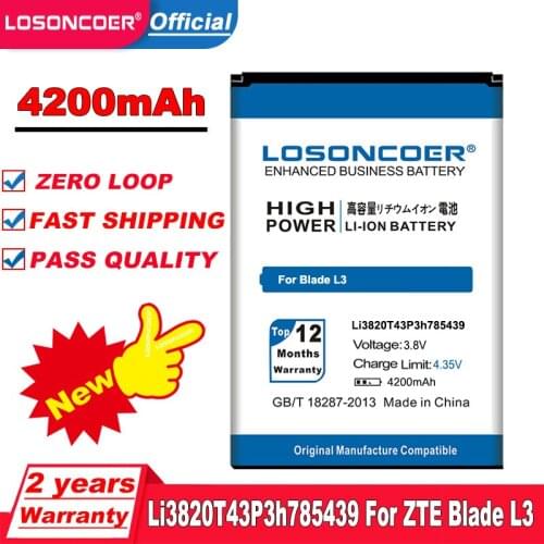 LOSONCOER LI3820T43P3H785439 4200mAh Battery for ZTE Blade L3 Battery