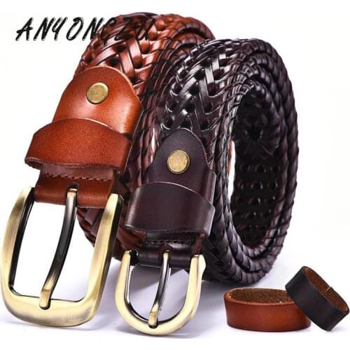 ANYONGZU Design Luxury 100% cowhide Belt Men Hand Woven Casual Versatile Simple Fashion For All around Jeans 100 105 110 115 120