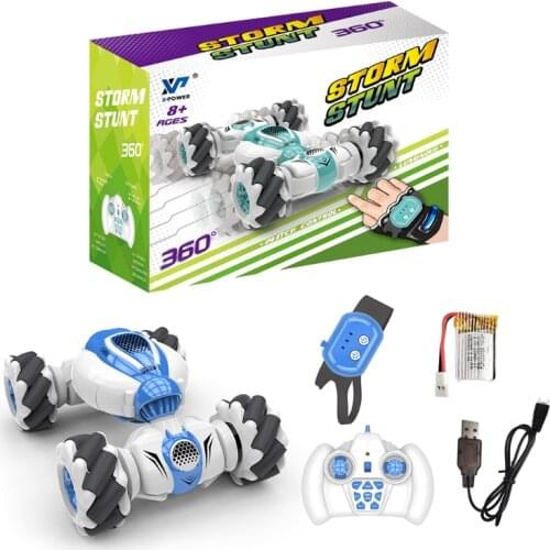 2.4Ghz Remote Control Car 4WD Watch Gesture Sensing Control RC Stunt Car with LED Light Music Effect Childrens Toy