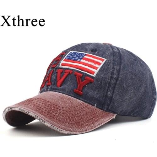 Xthree 100% Washed Cotton Baseball Caps Men Navy Hat Cap Embroidery Casquette Dad Hat for Women Gorras snapback