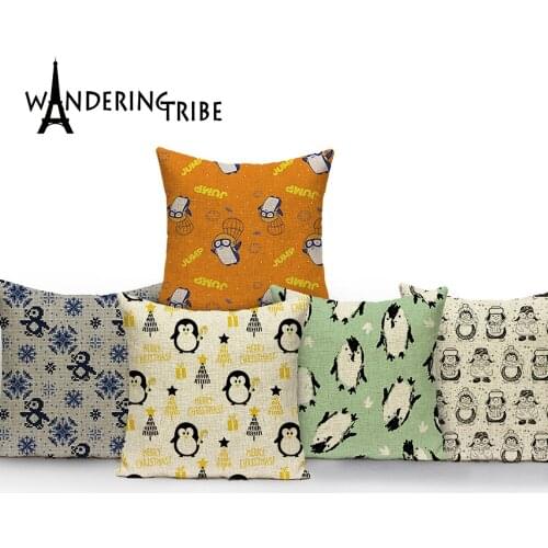 Colorful Style Penguin Pillow Case Cute Christmas Penguin Geometric Penguin Animal Sofa Office Car Decoration Cushion Cover Case