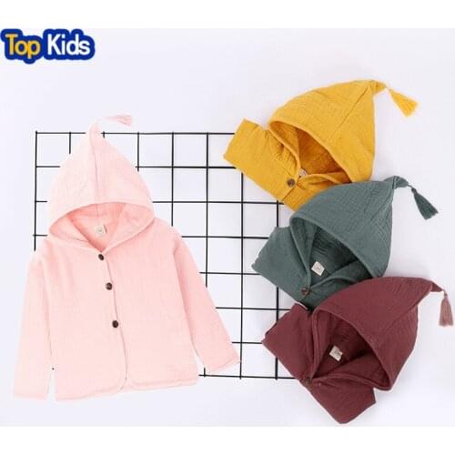 Baby Coat Jacket For Girls Cotton Tassel Hooded Boys Full Sleeve Toddler Outerwear Thin Children Summer OutwearMBT047