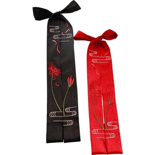 Bianhua black/red silk Double-sided embroidery Headband hanfu kimono wuxia decoration size:4*140cm boxpackage