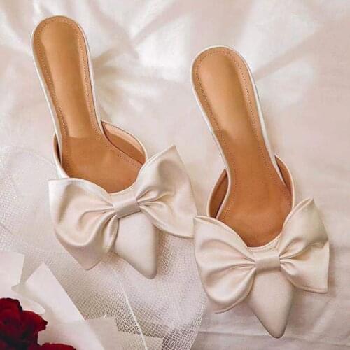 European and American Bow Pointed Single Shoes Slippers High Heels