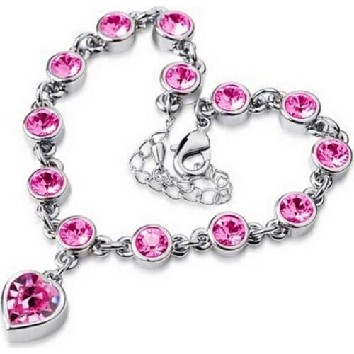 FATPIG Charming Chic Heart Drop Crystal Rhinestone Bracelet for Women Fashion Wrist Chain Bangle Dangle Wedding Bracelets