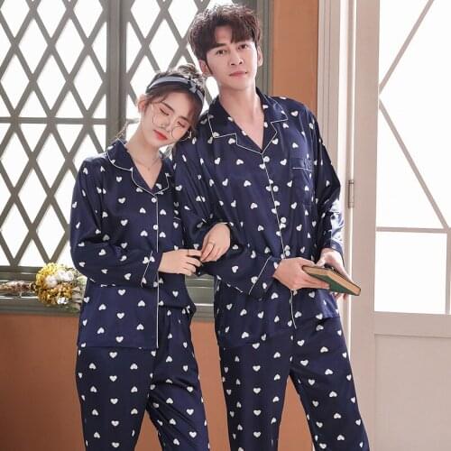 FZSLCYIYI Lovers Pajamas Couples Unisex Silk Sleepwear Soft Pyjama Sets Nightgown Pajama Sets Long Sleeve Men Lounge Pijamas
