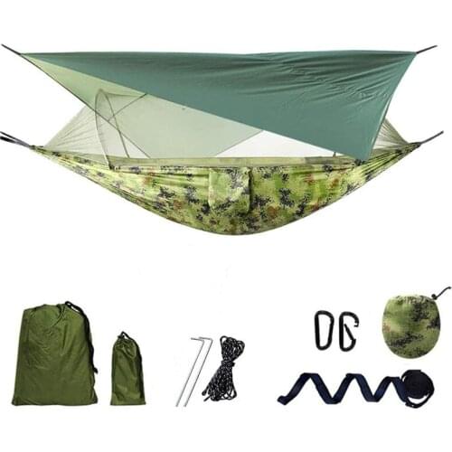 Outdoors Camping Hammock Lightweight Ripstop Parachute Nylon Hammocks with Bug Net,10 Ring Tree Straps and Rain Fly Tarp