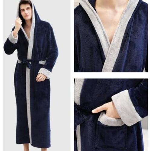 Bathrobe mens new pajamas bathrobe thick section winter plus long plus casual home hooded gowns can wear men and women