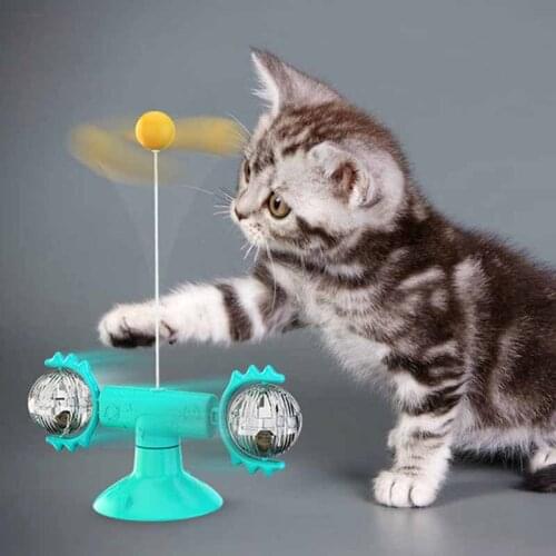 Interactive Cat Toy Windmill Portable Scratch Hair Brush Grooming Shedding Massage Suction Cup Catnip Cats Puzzle Training Toy