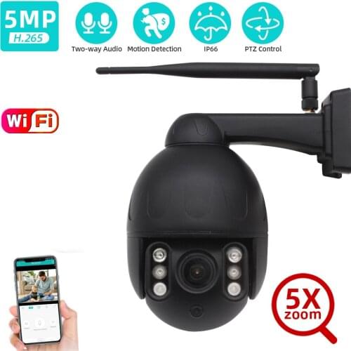 5MP CCTV Wifi Wireless PTZ IP Camera Outdoor IP66 Waterproof 5X Optical Zoom Dome Motion Detection Email Alert Camera Onvif P2P