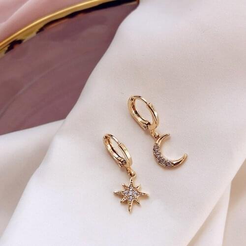 LATS 2021 New Arrival Fashion Classic Geometric Women Dangle Earrings Asymmetric Earrings Of Star And Moon Female Korean Jewelry