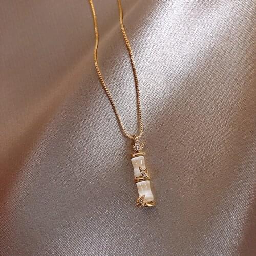 2020 Korea Best Selling Fashion Jewelry Creativity Design Bamboo Shell Micro-Set Pendant Necklace Elegant Female Necklace