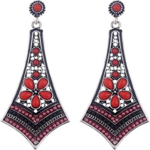 Lureme Fashion Women Vintage Multicolor Resins & Beads Flower Long Pendants Statement Drop Earrings Bohemian Earrings For Women