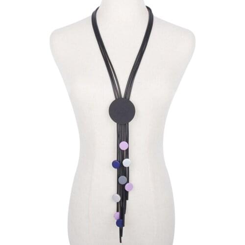 Multicolor Small Wood Pendant Necklaces Women Vintage Chunky Rubber Tassel Long Necklace Ethnic Cloth Night Party Jewelry