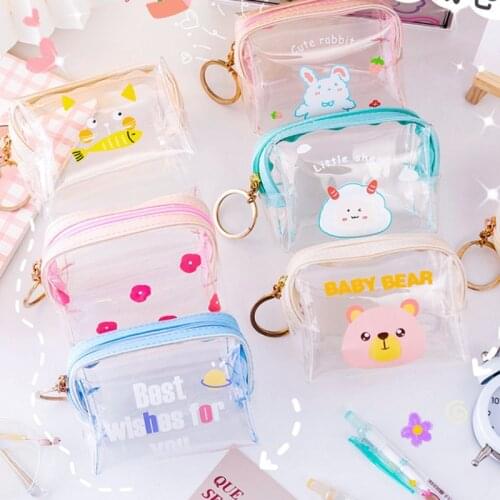 Cartoon Mini Transparent Coin Purse Portable Travel PVC Waterproof Wallet Cute Card Key Napkins Bag Ziplock Bags for Girls Women