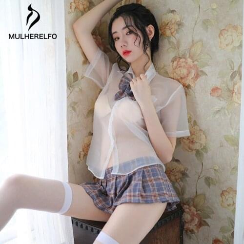 Underwear Women Nightclub Sexy Student Uniforms See Through Pajamas Sets Maid Cosplay Sexy Costumes Short Sleeve Pajamas Set