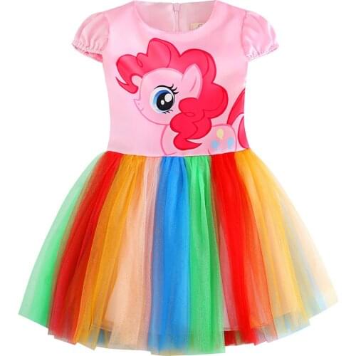 The New 2020 Children baby girl clothes Cartoon rainbow pony dress Princess Birthday Party Christmas Carnival Dress 3-9Yrs