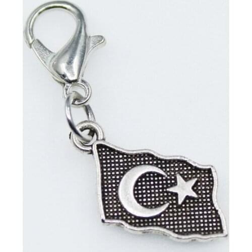 New Arrive 20pcs Turkey flag dangle charms lobster clasp hanging charms diy bracelets&bangles pendant jewelry charm