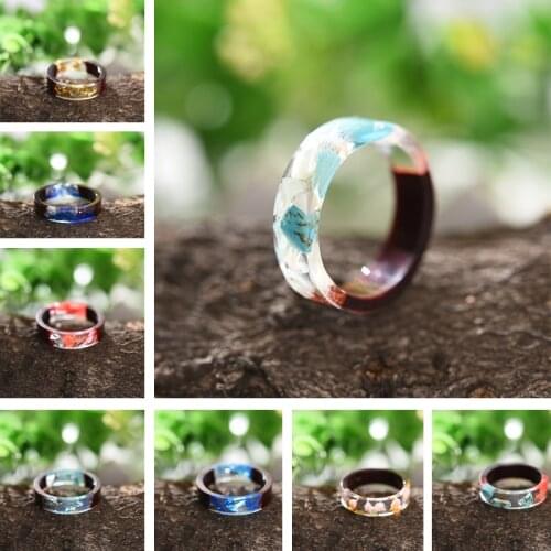 New Design Handmade Wood Resin Ring Flowers Plants Inside Jewelry New Novelty Wood Ring Anniversary Ring 2020