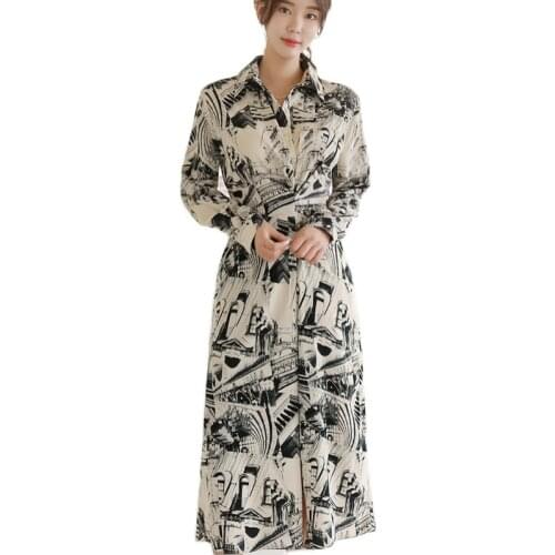 Fall winter Long maxi dress one piece Korea ladies Long Sleeve elegant print Sexy party shirt Dresses for women clothing