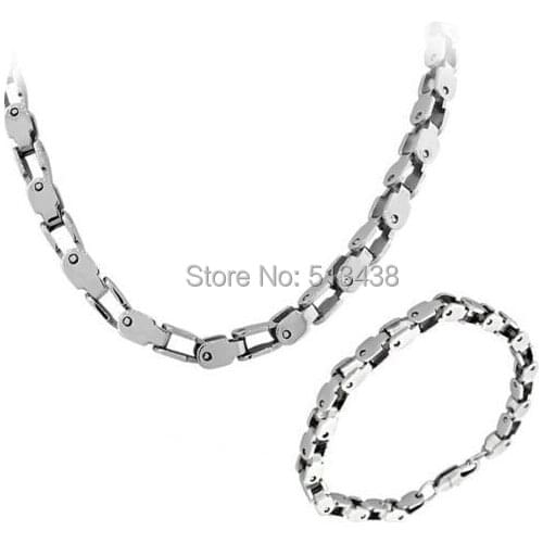 1 set Mens Jewelry 5mm Stainless Steel Motorcycle Bike Chain Necklace and Bracelet