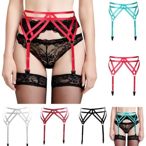 Punk Goth Garter Belt Women Body Harness Leg Stockings Suspender Strappy Plus Size Art Clothing Elastic Dance Festival Rave