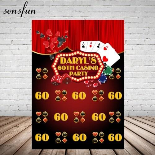 Sensfun Red Black Gold Las Vegas Playing Card Casino Party Backdrop Men Women Happy Birthday Backgrounds For Photo Studio Vinyl