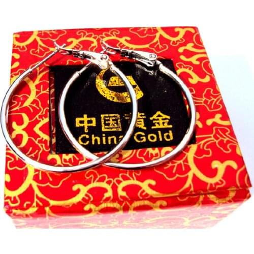 Wholesale Bangkok 24 k White Solid Gold GF Earrings 47MM unique LARGE HOOP EARRINGS pure