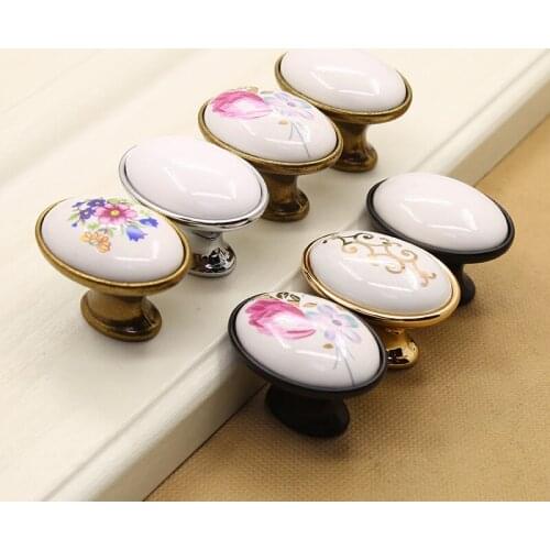 Modern Simple Oval Drawer Wardrobe Ceramics Zinc Alloy Knob Shoe Cabinet Cabinet Door Single Hole Furniture Desk Drawer Handle