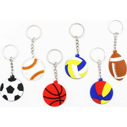 Sports Men Gift PVC Football Baseball Basketball Volleyball Keychain Gym Balls Key Chain Boys School Bag Wallet Keyring Ornament