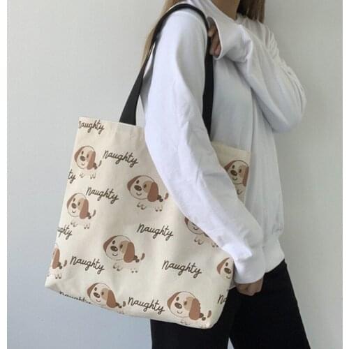 Cute Dog Womens Large Capacity Handbags Ladies Shoulder Canvas Retro Cloth Travel Casual Tote